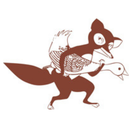 Logo Comic Fuchs mit Gans unterm Arm